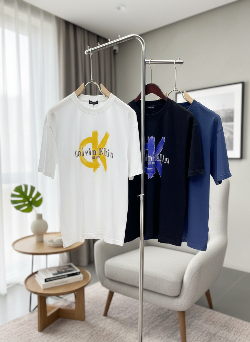 Calvin Klein Mens Brushstroke Logo Cotton T-Shirt