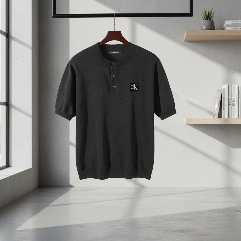 Calvin Klein Men’s Black Cotton Henley T-Shirt