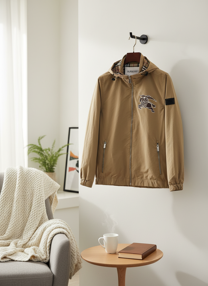 Burberry Men’s Beige Hooded Windbreaker Jacket