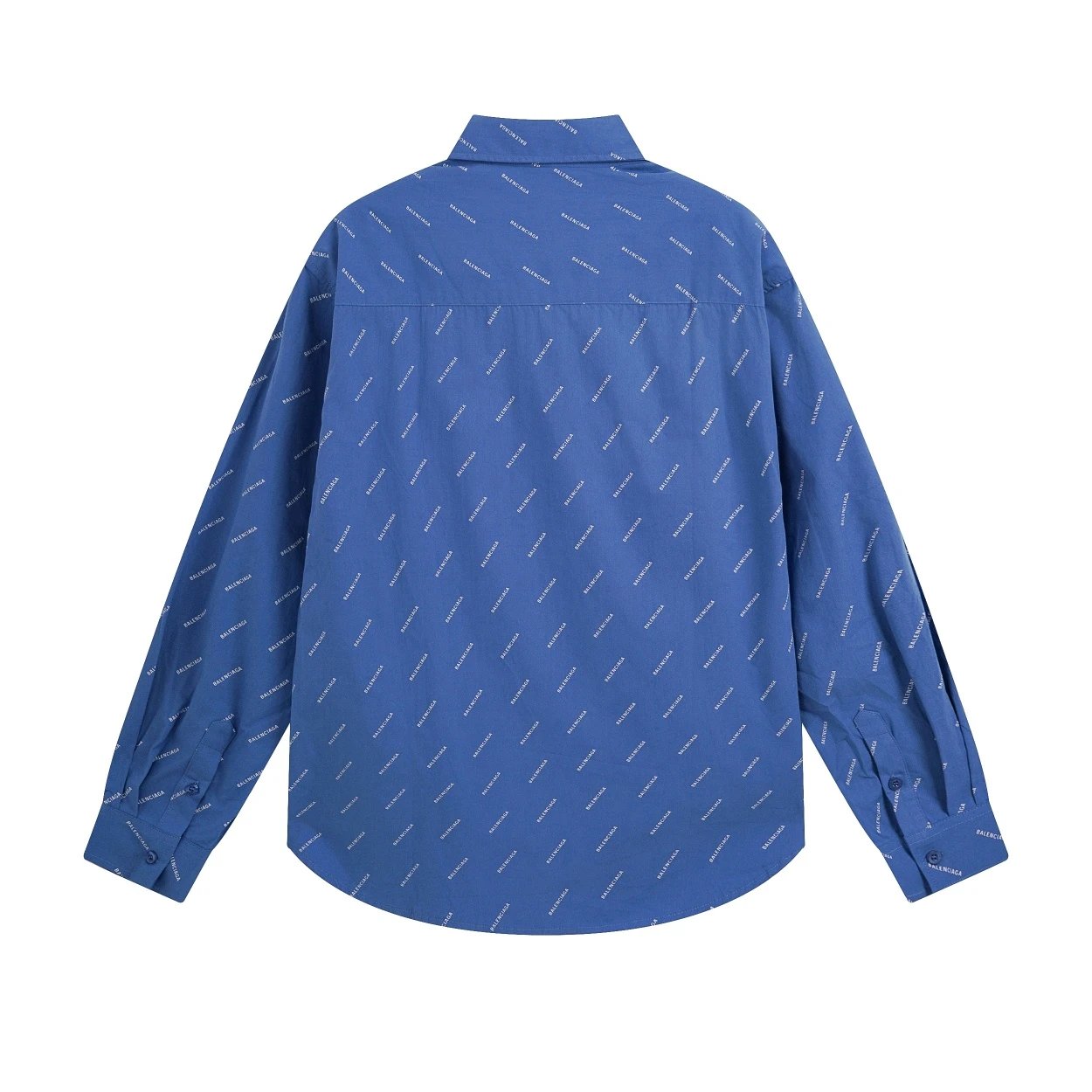 Balenciaga Blue Logo Cotton Long Sleeve Shirt