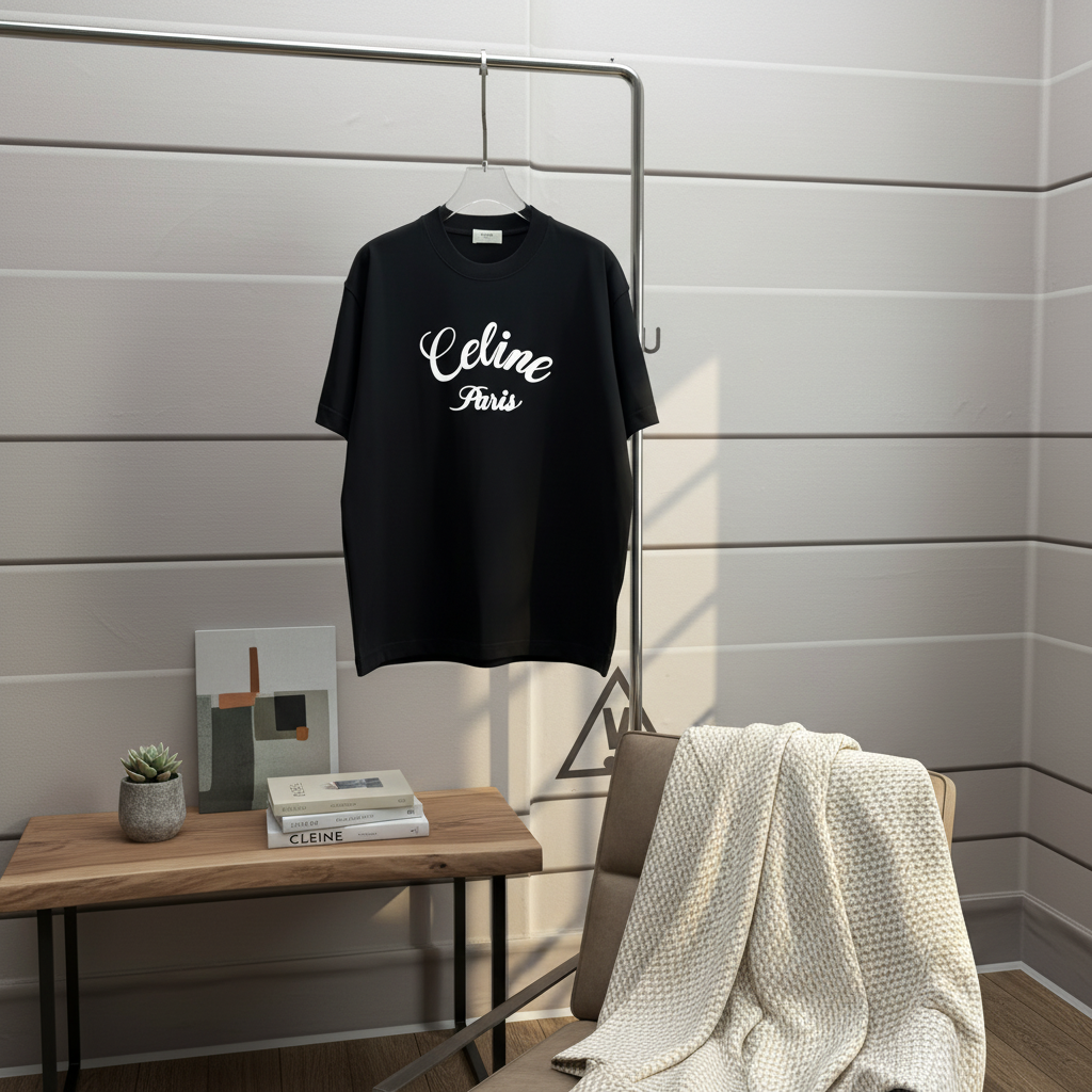 CELINE Paris Black Cotton T-Shirt Unisex Streetwear