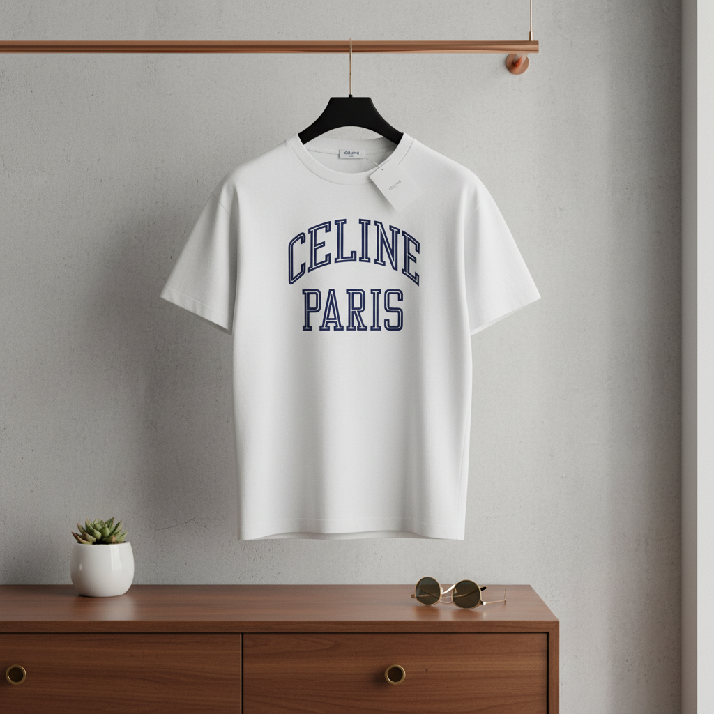 CELINE Paris White Cotton Logo T-Shirt