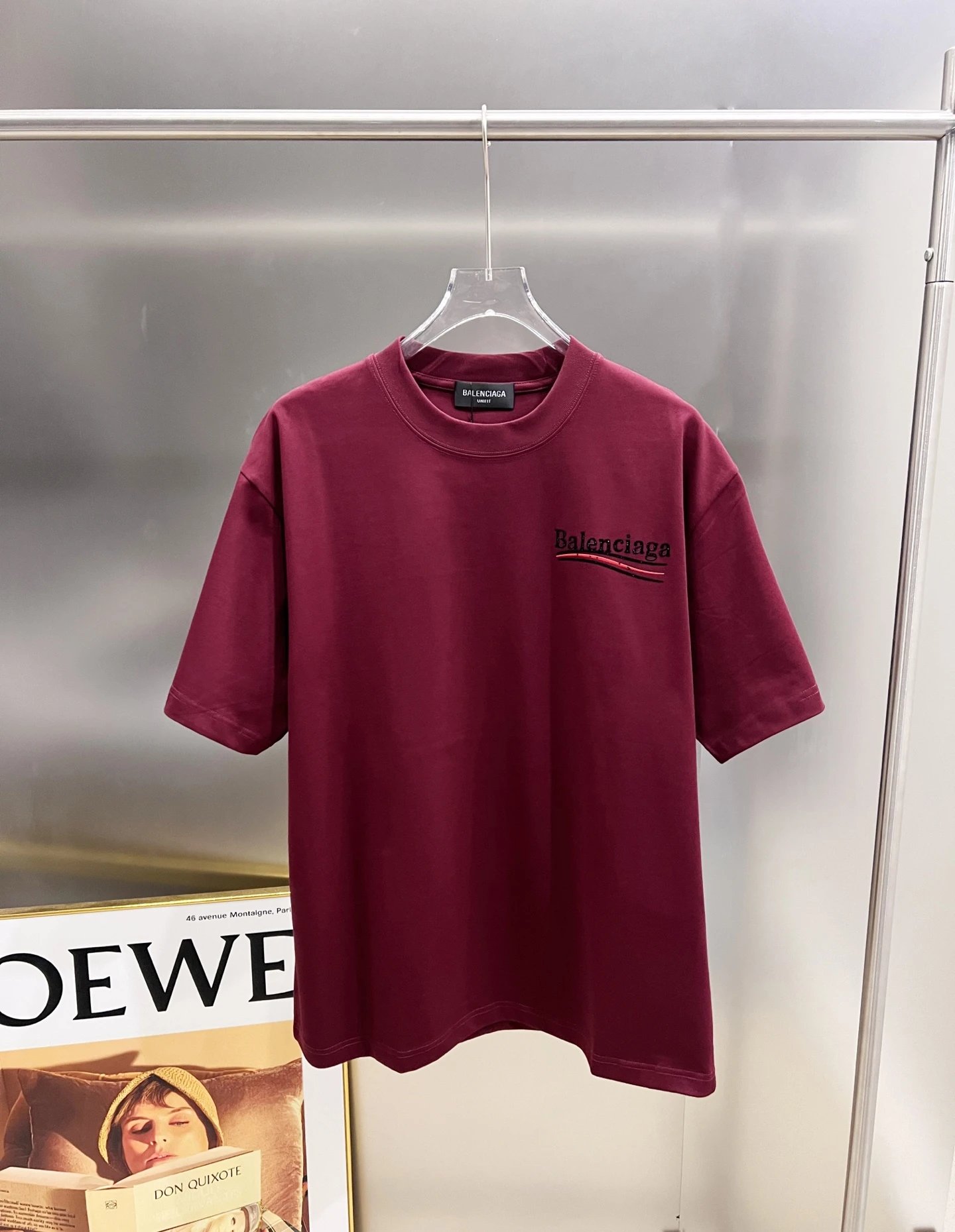 Balenciaga Burgundy Logo Unisex T-Shirt Casual Streetwear