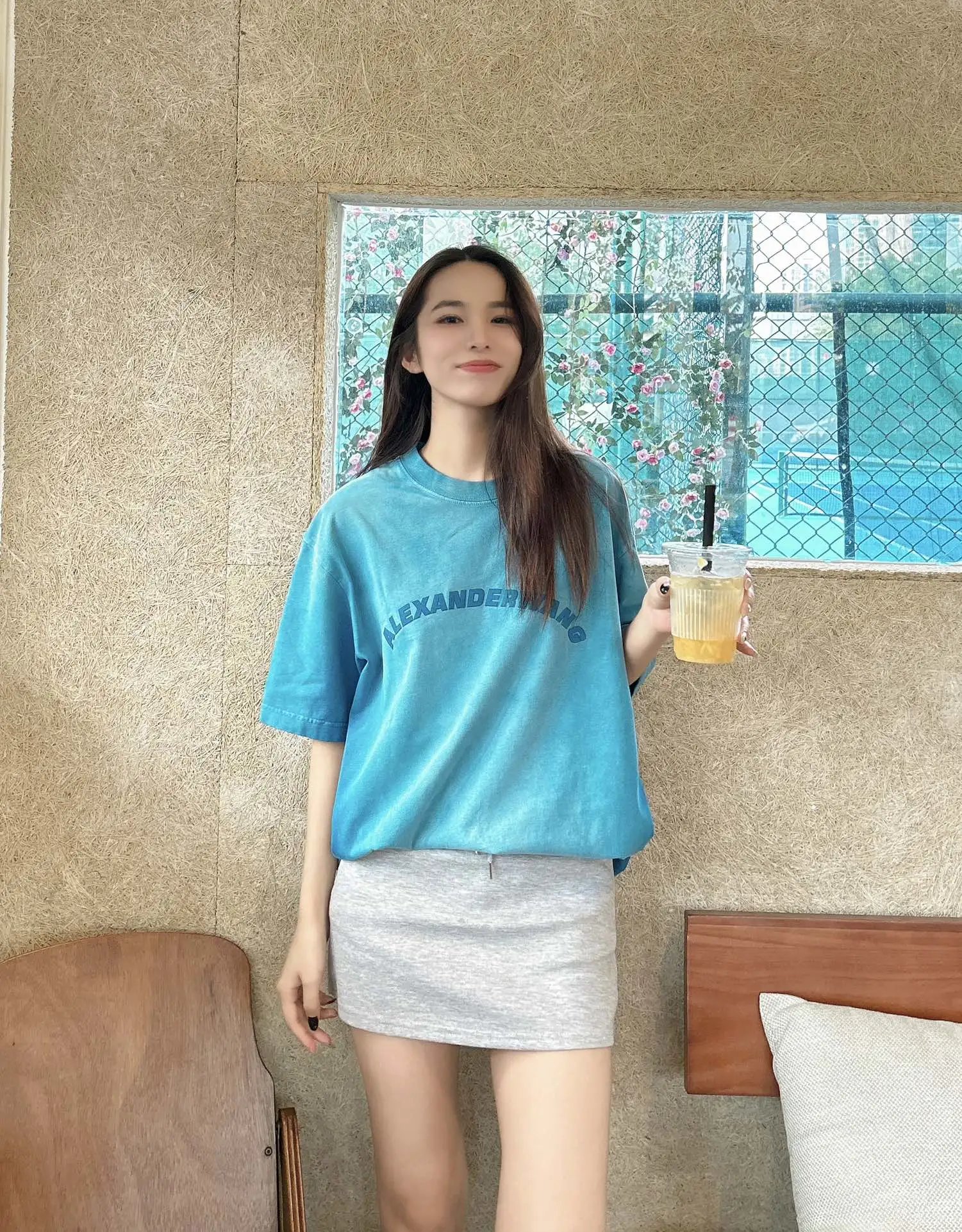 Alexander Wang Washed Blue Logo Cotton T-Shirt
