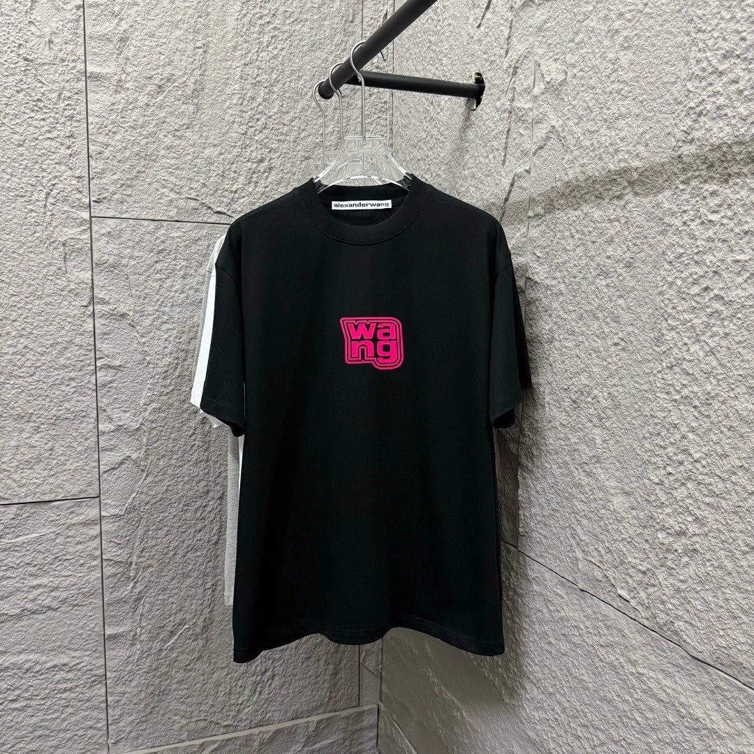 Alexander Wang Black Pink Logo Cotton T-Shirt