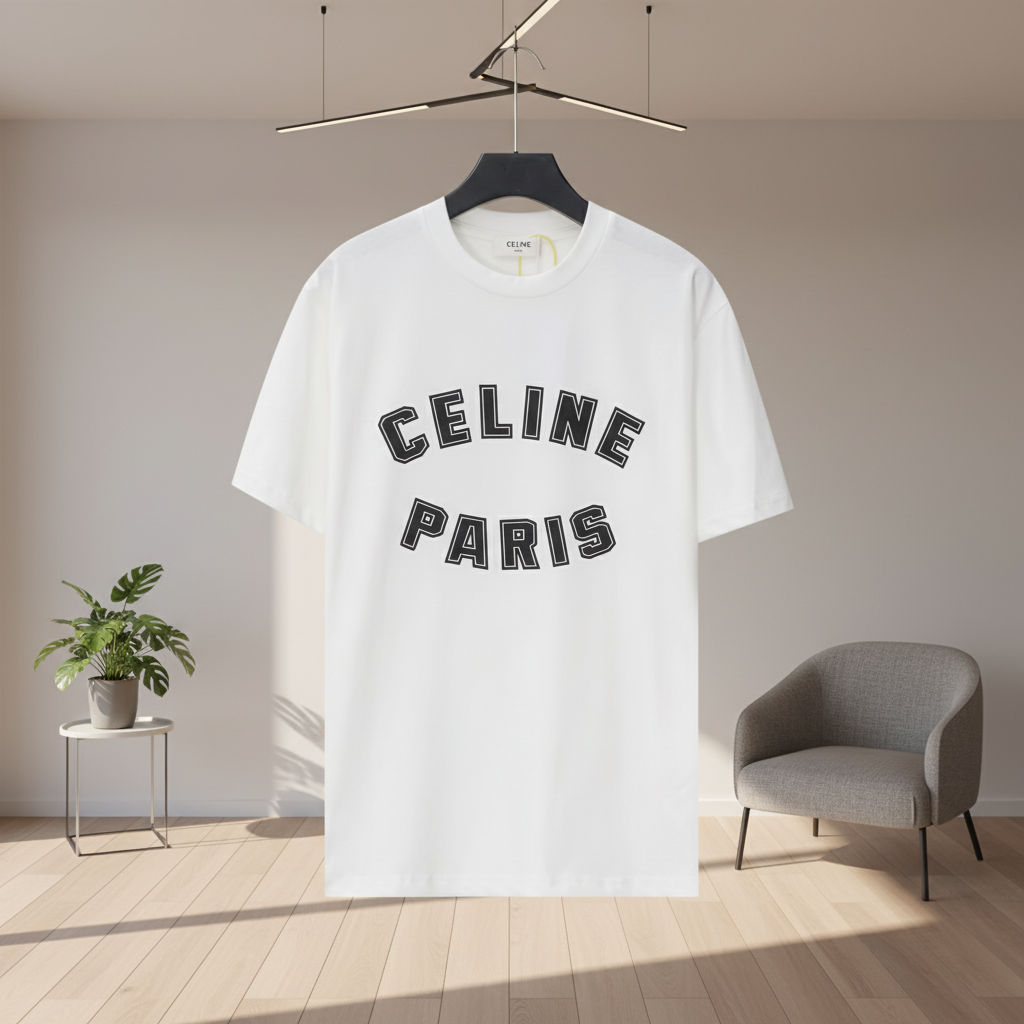 CELINE Paris White Cotton Unisex Logo T-Shirt