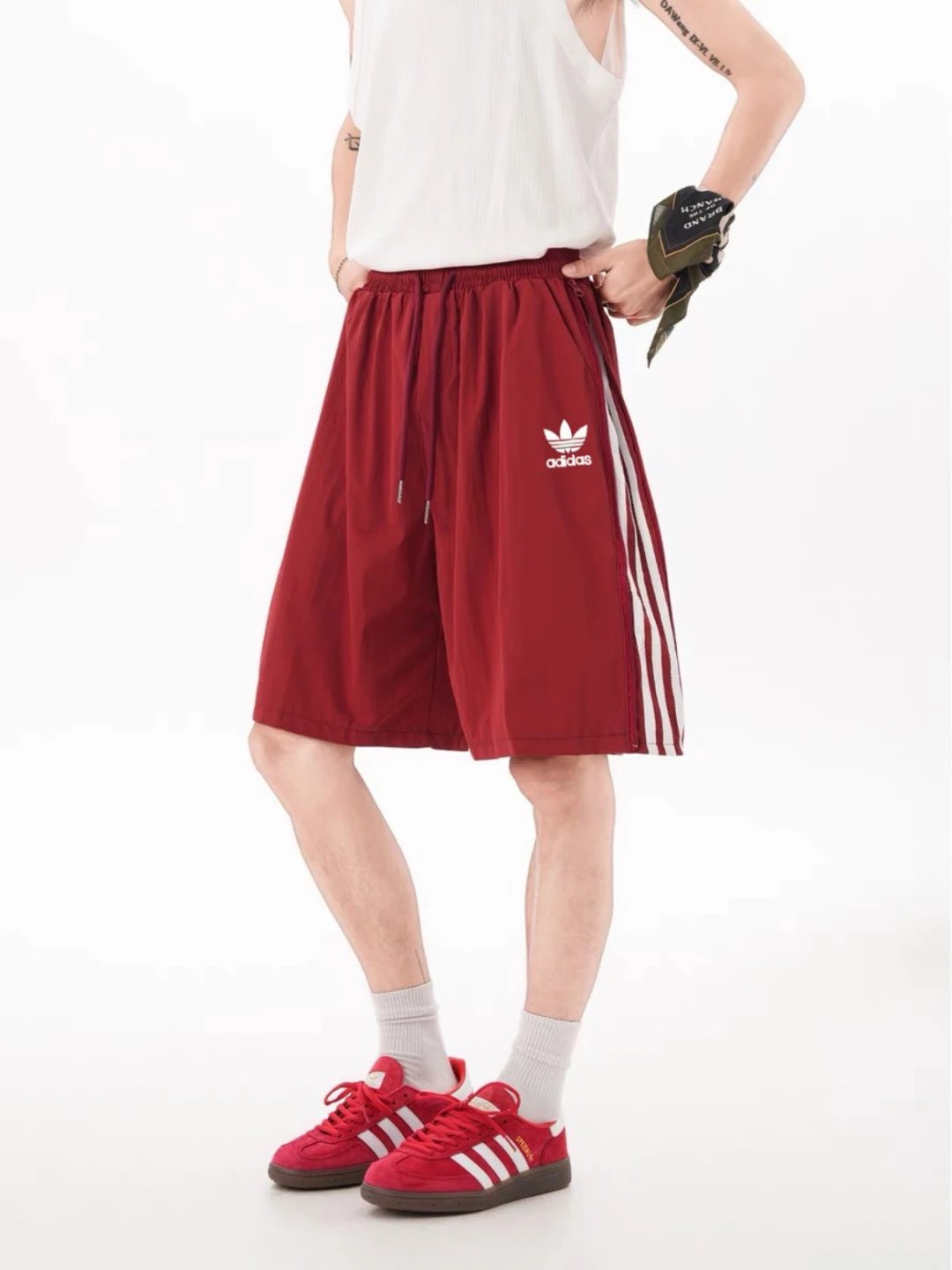 Adidas Red 3-Stripes Men’s Athletic Casual Shorts