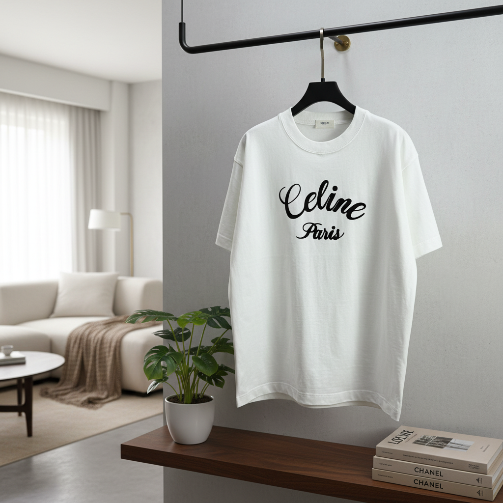 Celine Paris White Cotton Logo T-Shirt Unisex Casual