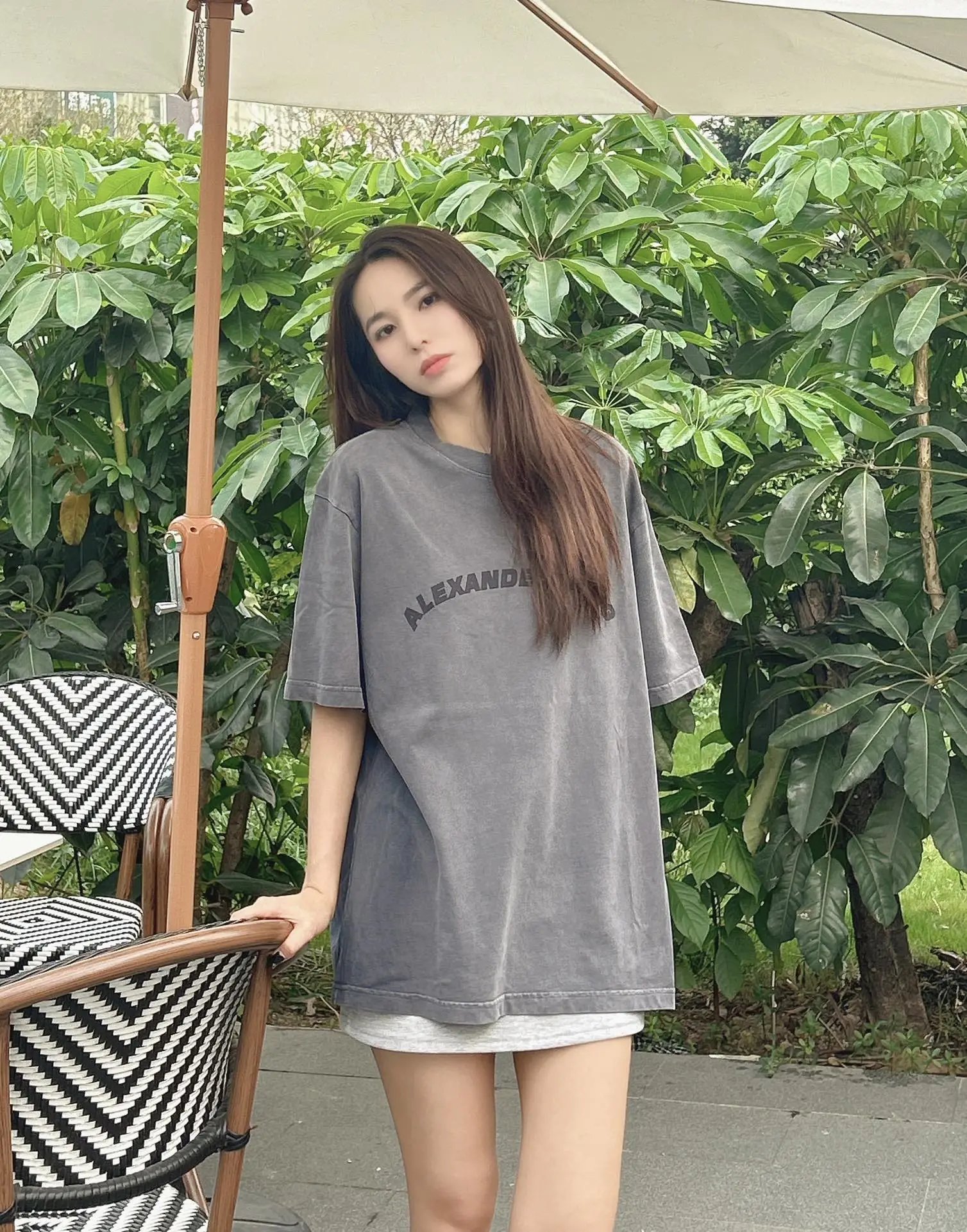 Alexander Wang Faded Black Logo Cotton T-Shirt