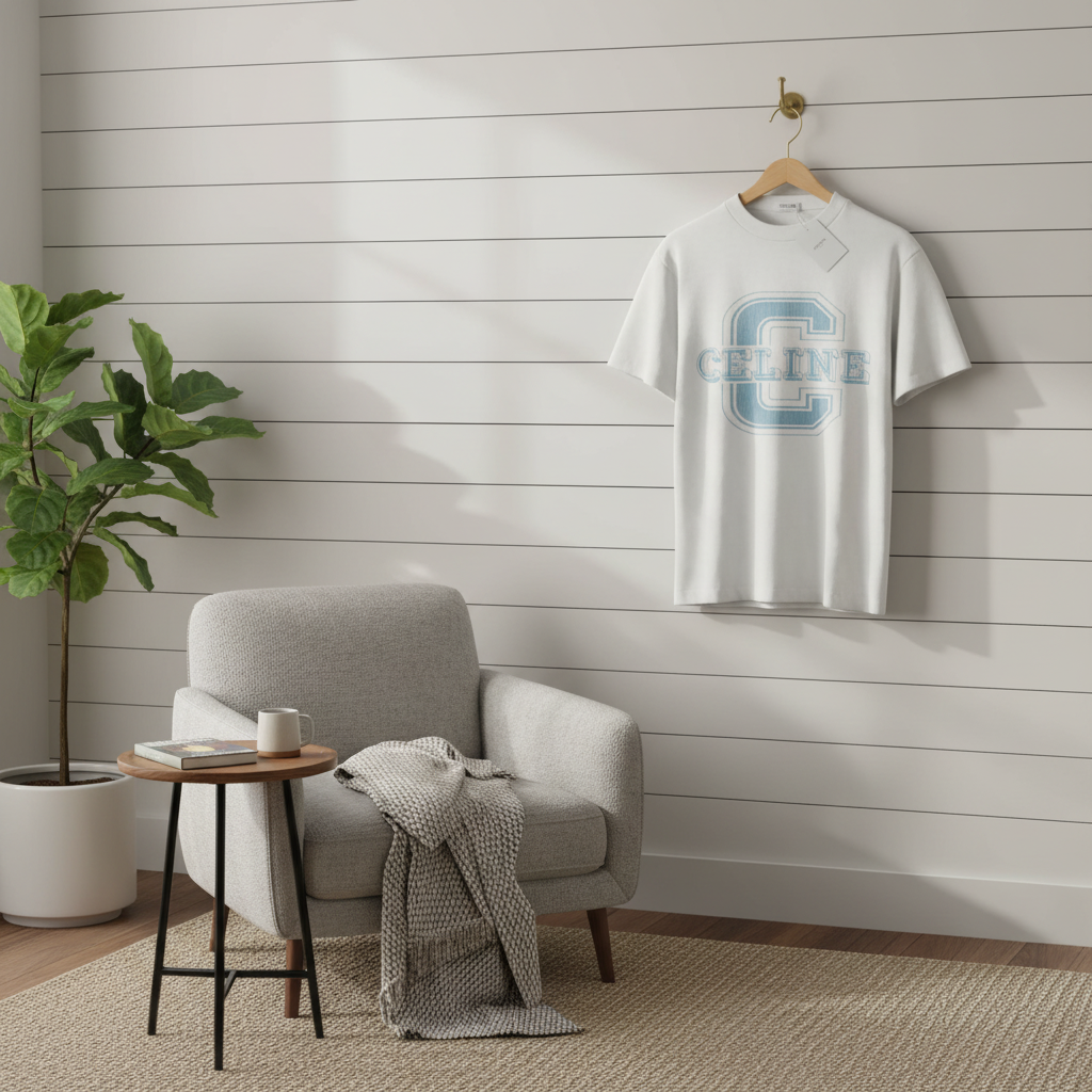CELINE Blue Logo Cotton T-Shirt Casual Top