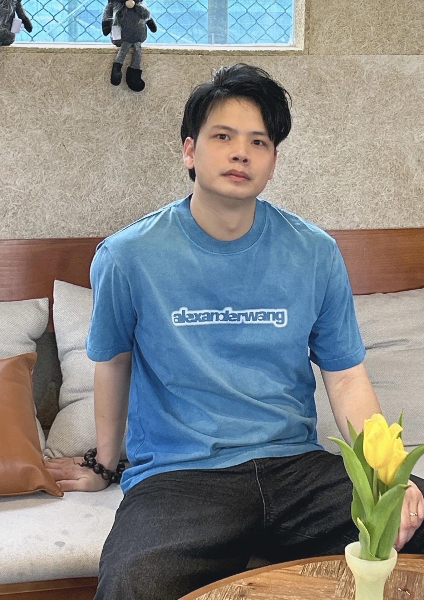 Alexander Wang Blue Gradient Logo Cotton T-Shirt