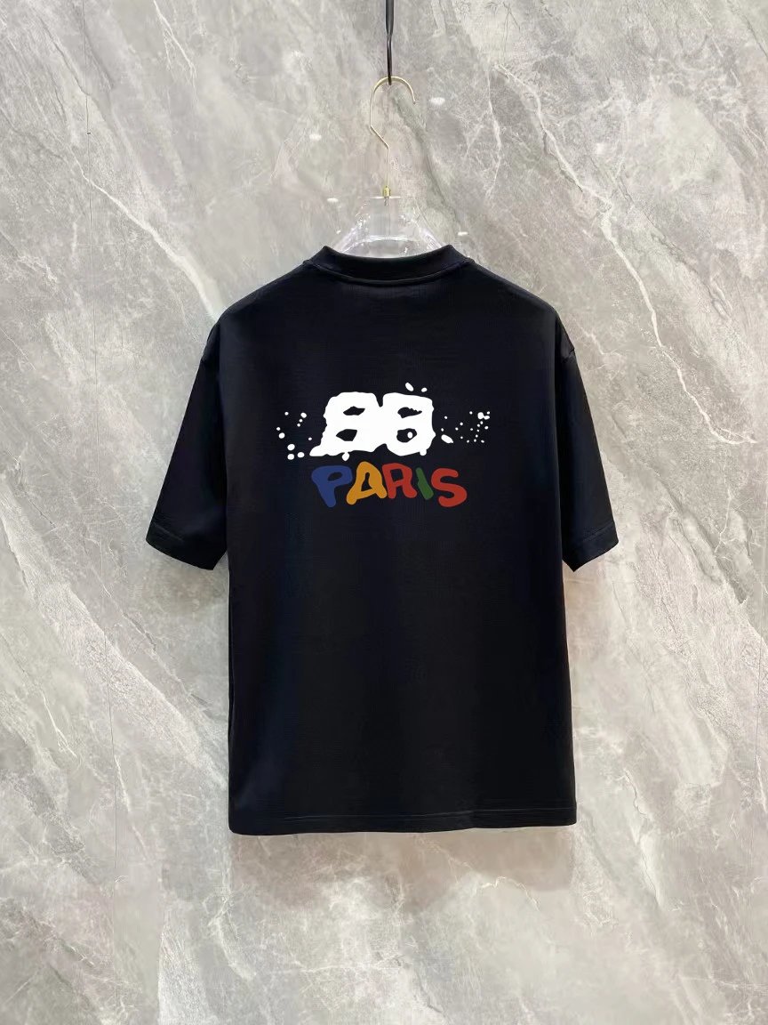 Balenciaga Paris Logo Unisex Cotton T-Shirt Black White