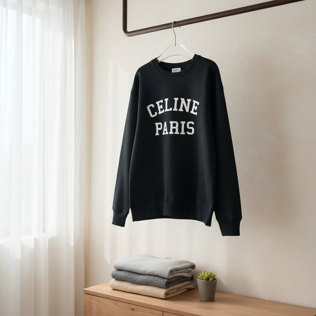 CELINE Paris Black Logo Hoodie Unisex Streetwear