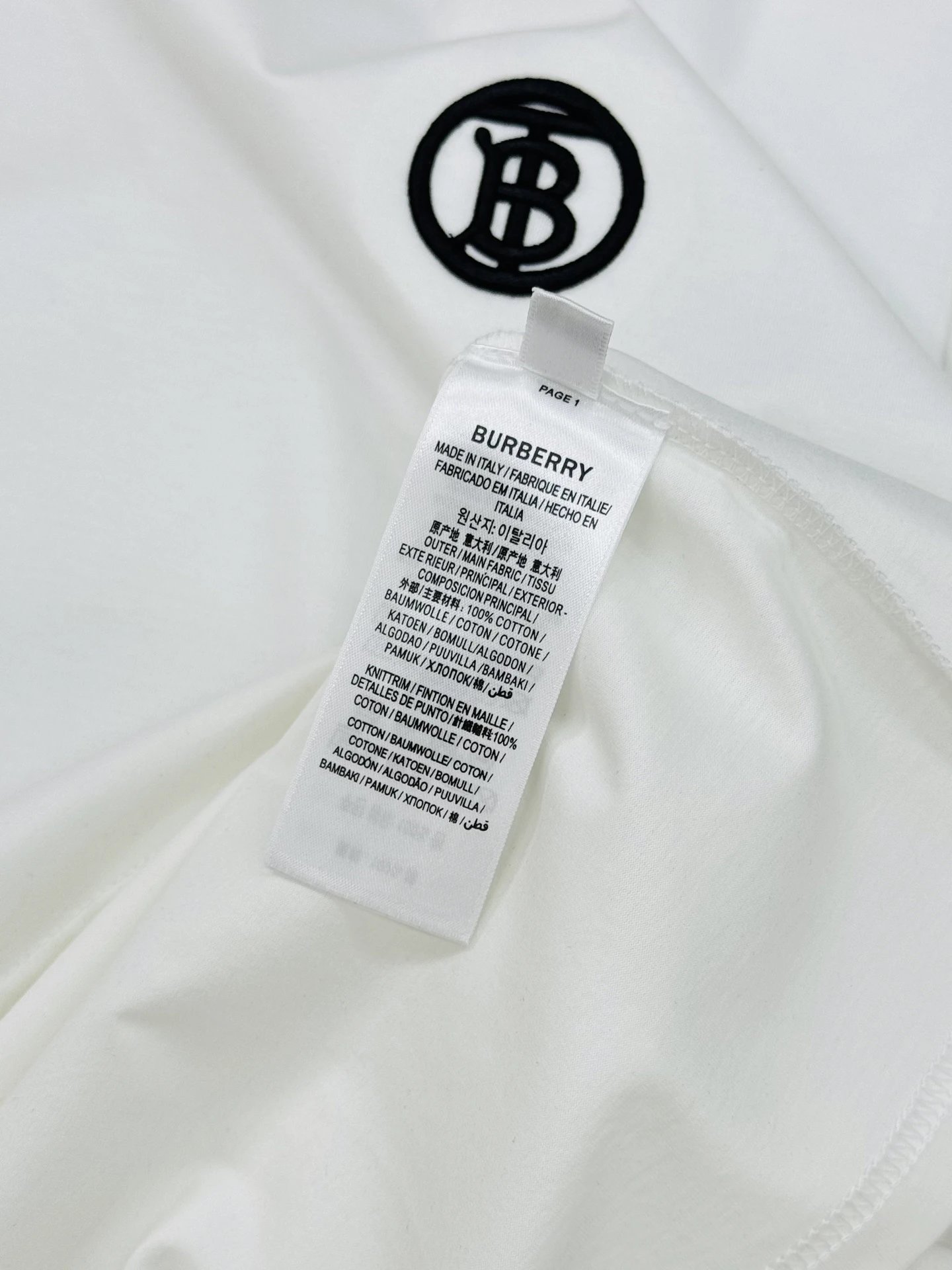Burberry Men White TB Logo Cotton T-Shirt