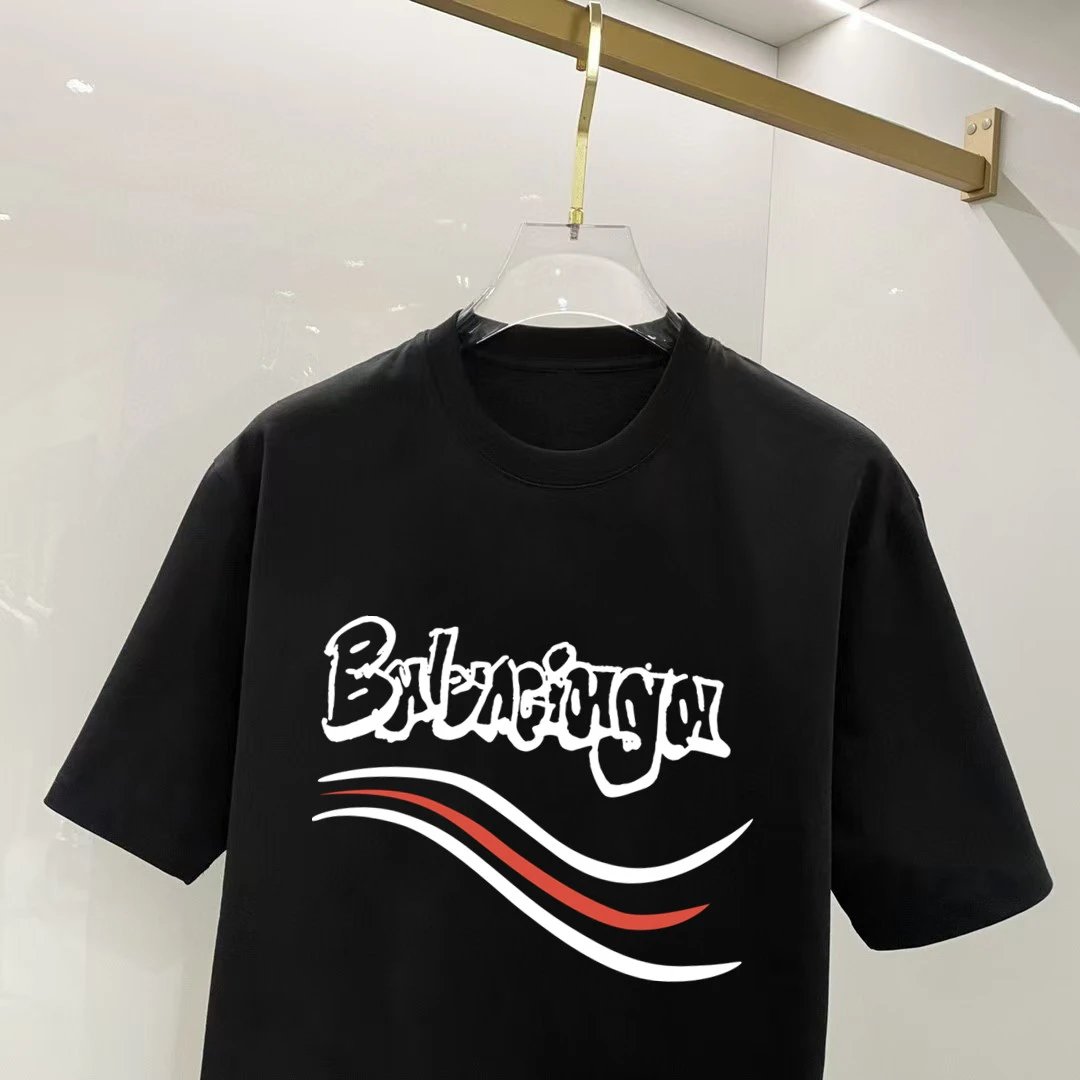 Balenciaga Black Wave Graphic Unisex Cotton T-Shirt