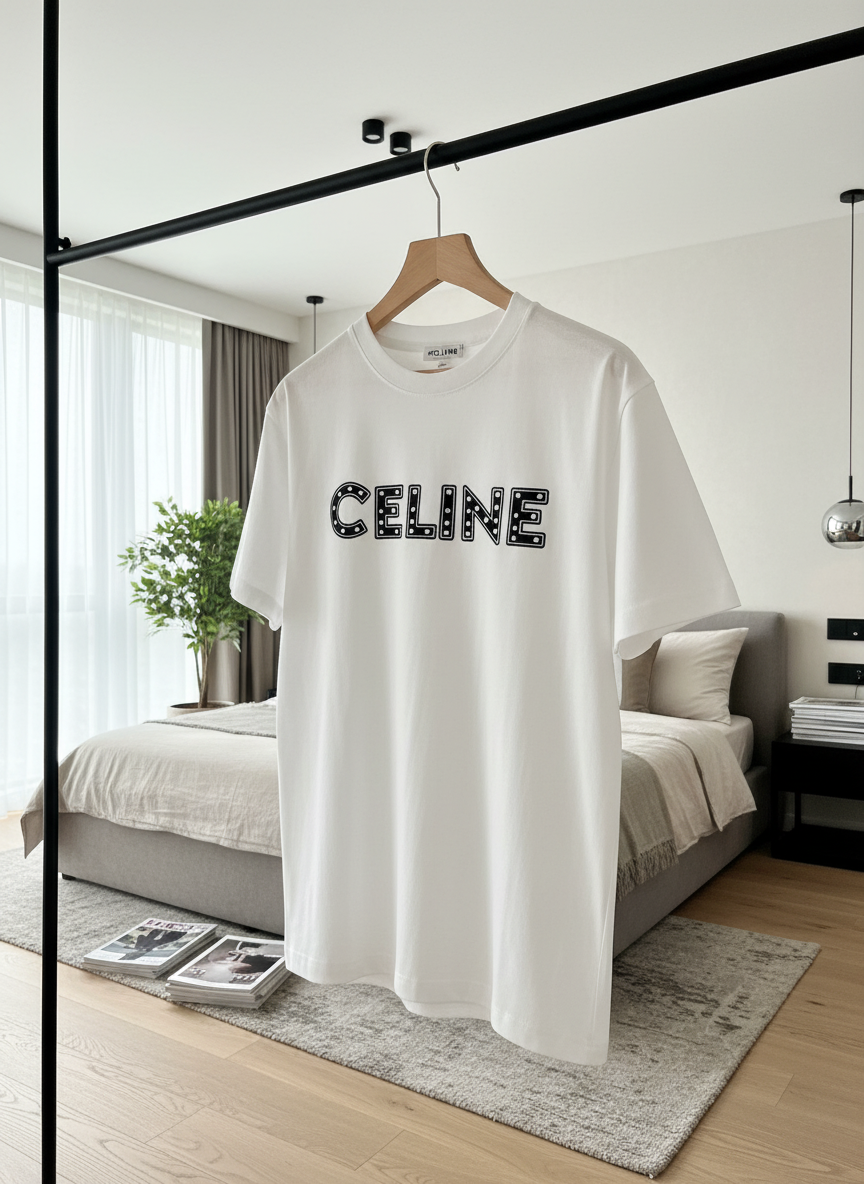 CELINE White Logo Cotton Men’s T-Shirt