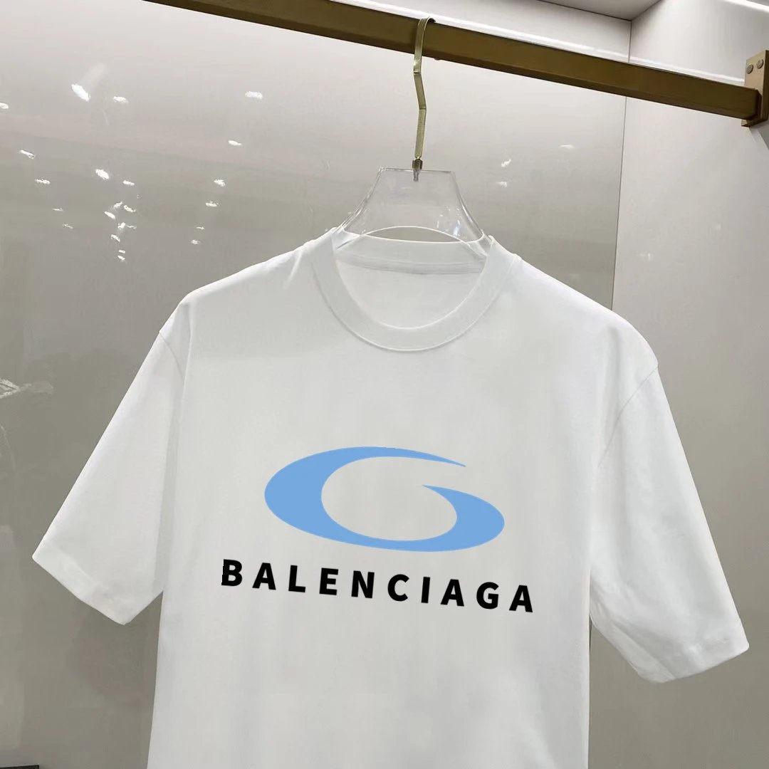 Balenciaga White Blue Logo Cotton T-Shirt Unisex