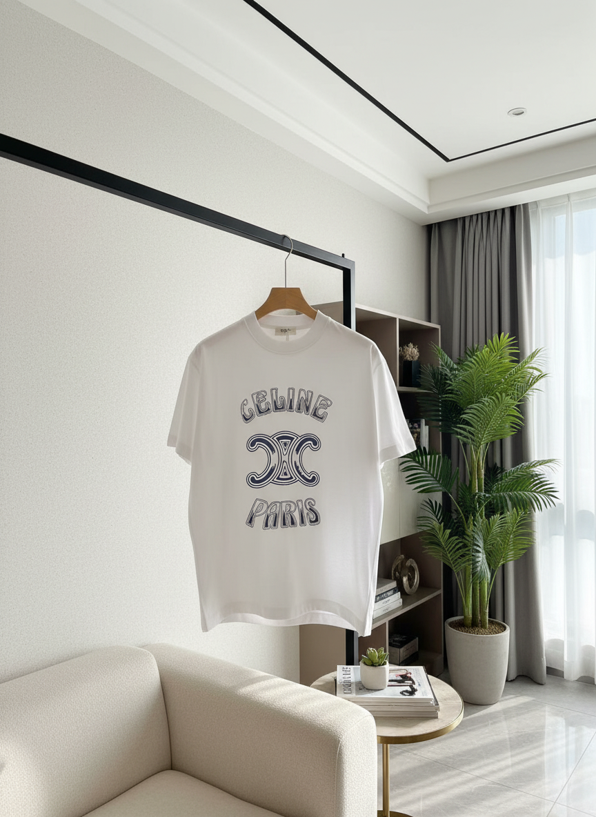 CELINE Paris Logo Cotton T-Shirt Unisex White Tee