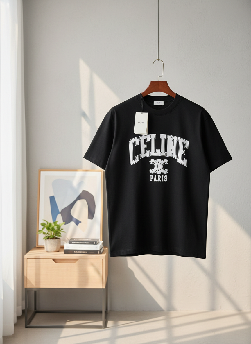 CELINE Paris Black Unisex Cotton Logo T-Shirt
