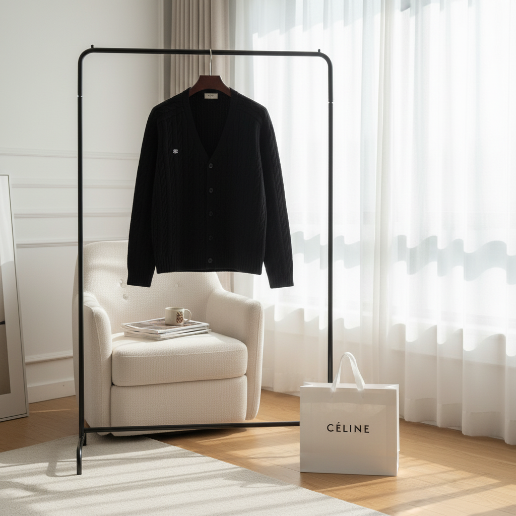 CELINE Men Wool Knit Black Cardigan Sweater