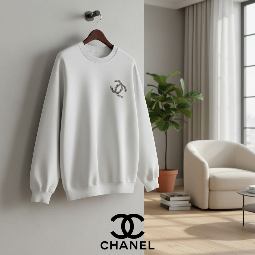 CHANEL White Logo Hoodie Luxury Casual Sweatshirt