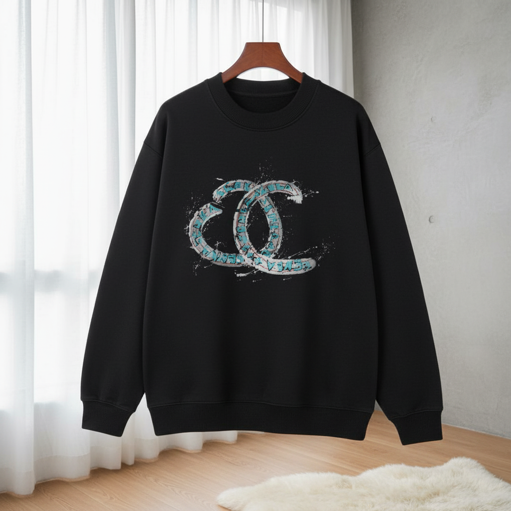 CHANEL Black Logo Hoodie Streetwear Sweatshirt