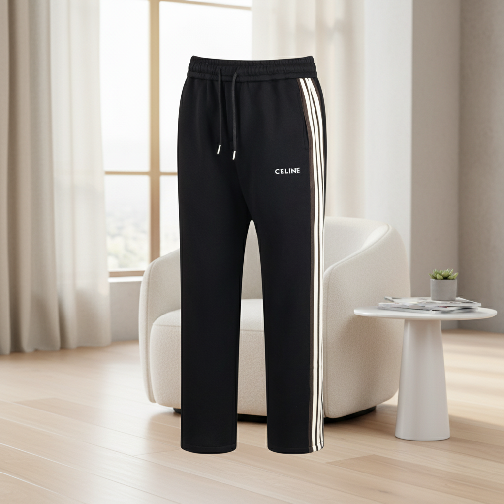 CELINE Black Joggers Men White Stripe Pants