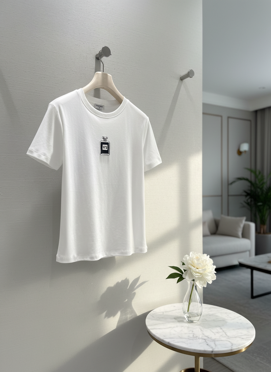 CHANEL No.5 Perfume Print White Cotton T-Shirt Women