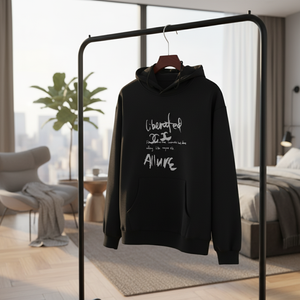 CHANEL Black Cotton Hoodie Streetwear Pullover Fashion