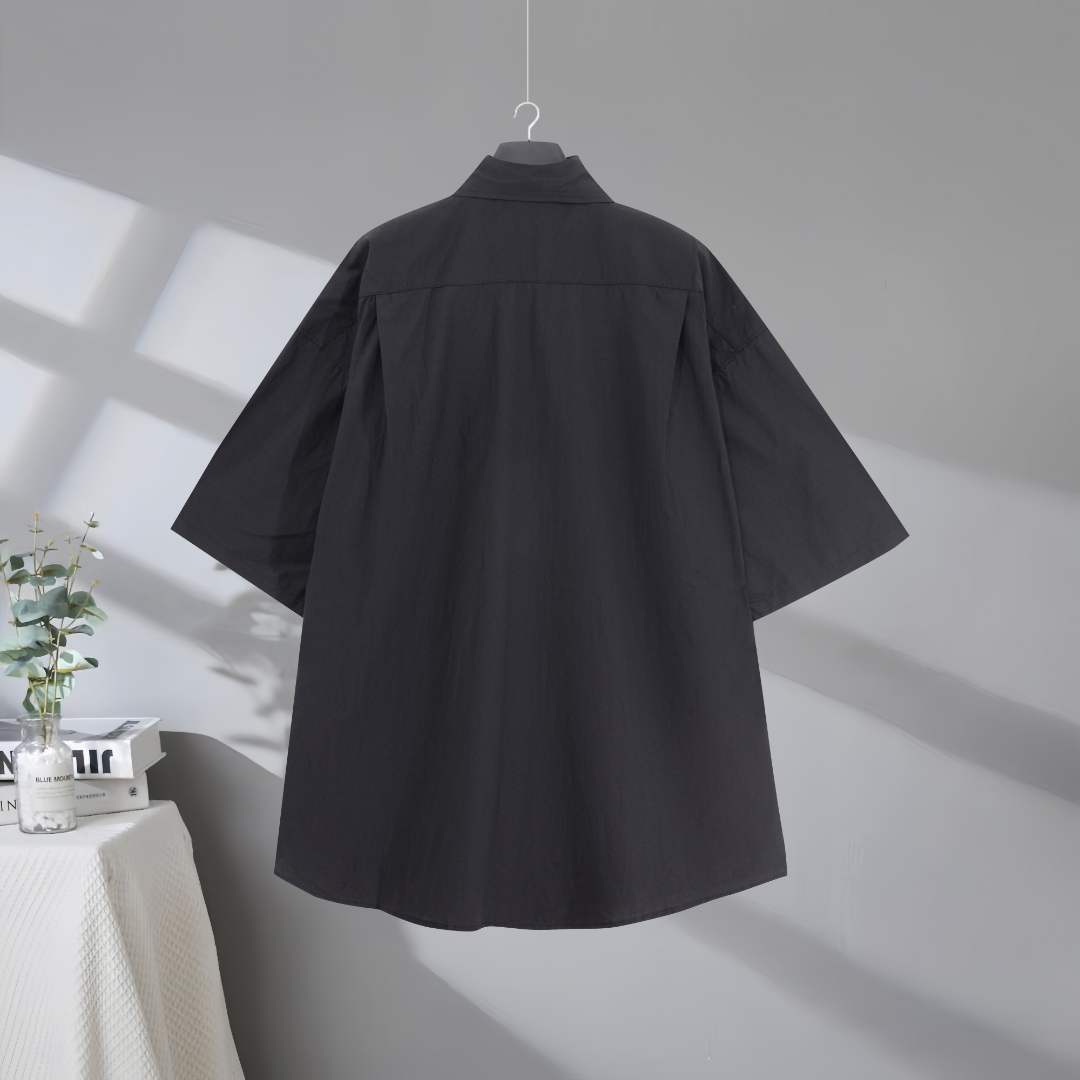 Balenciaga Black Heart Logo Oversized Button Down T-Shirt