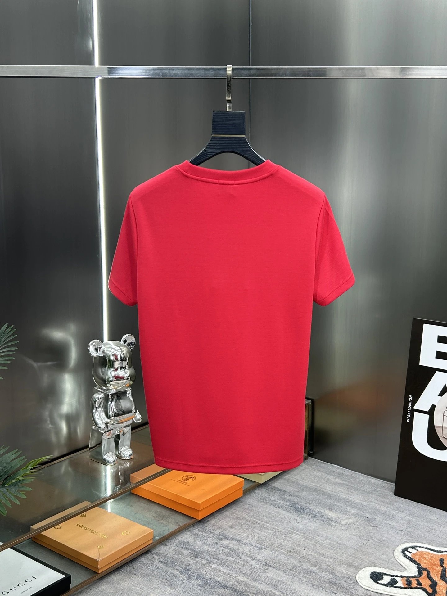Burberry Men Red Cotton T-Shirt Embroidered Logo Top