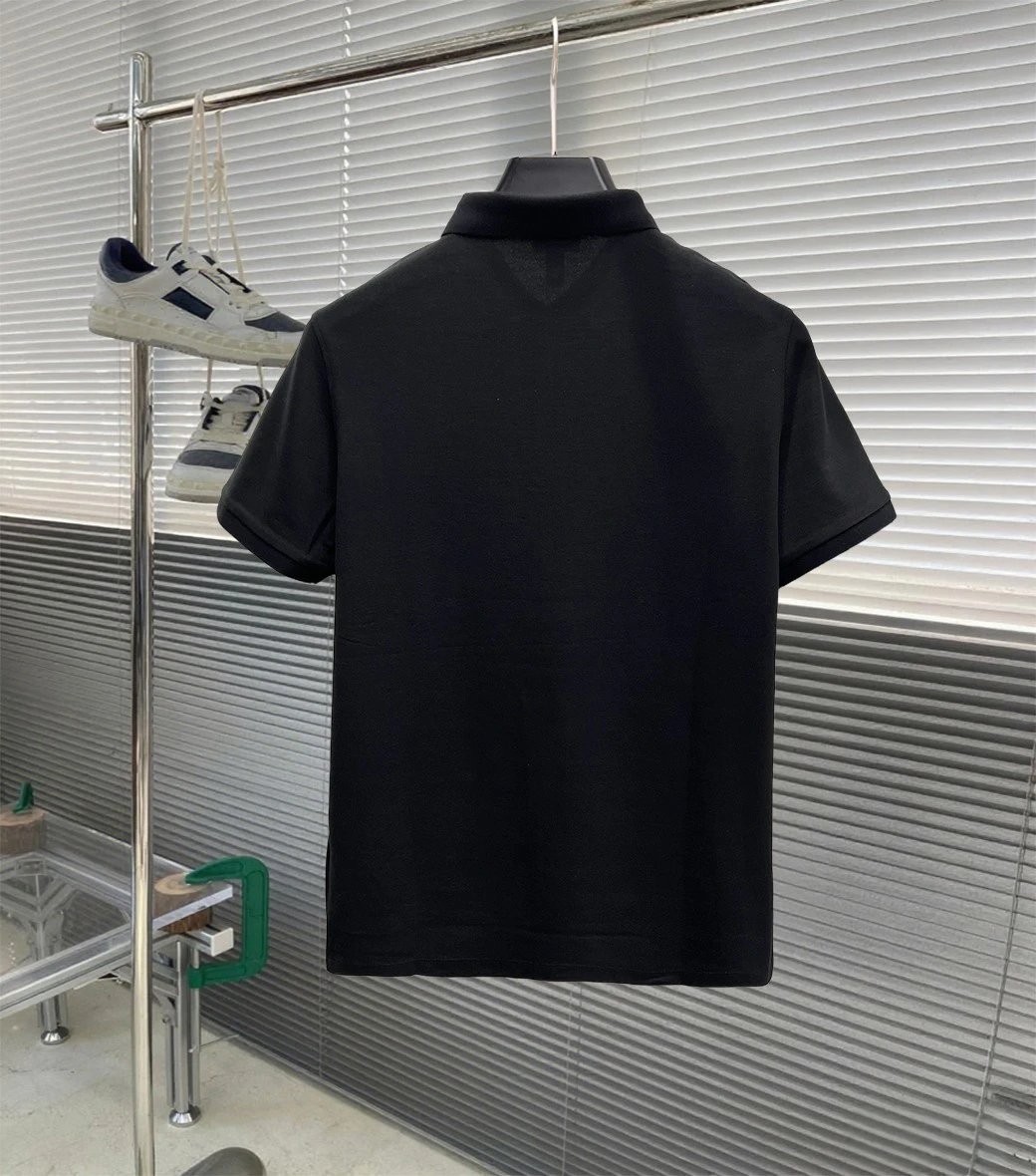 Balenciaga Black Polo Shirt Men Embroidered Crest Casual