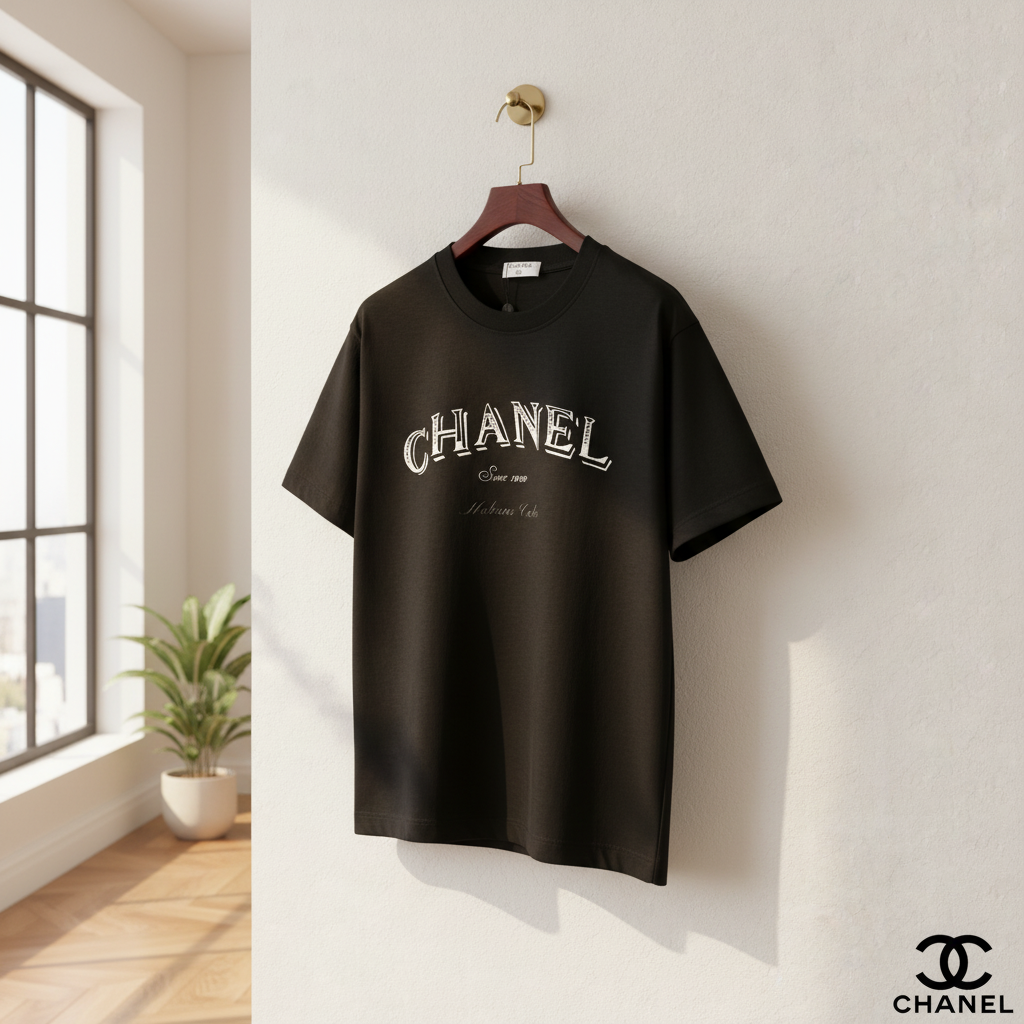 CHANEL Classic Black Logo Cotton T-Shirt for Women