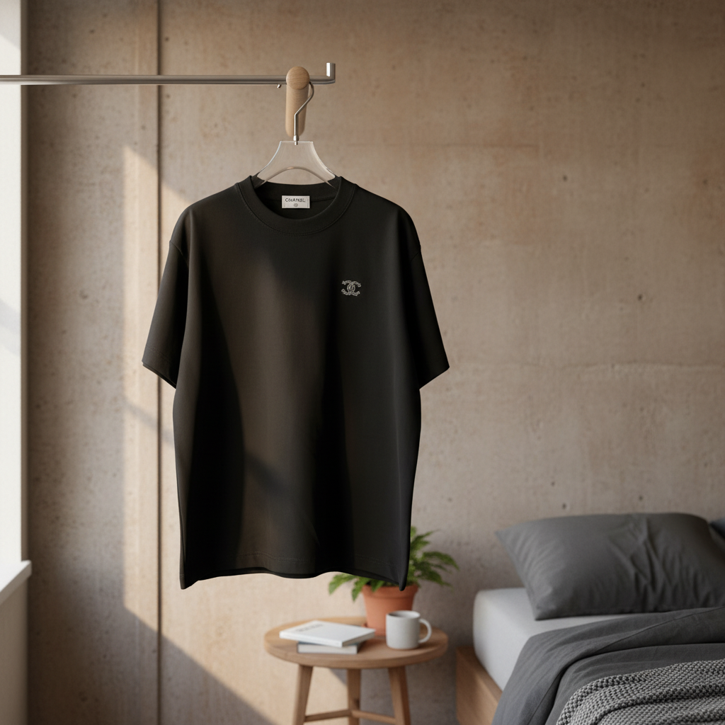 CHANEL Black Cotton T-Shirt Unisex Casual Streetwear Top