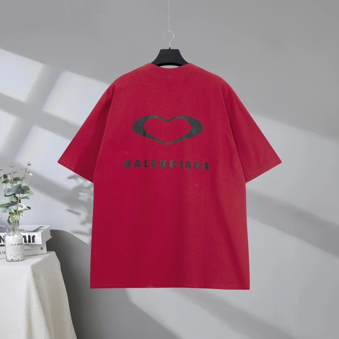 Balenciaga Red Heart Oversized Cotton T-Shirt