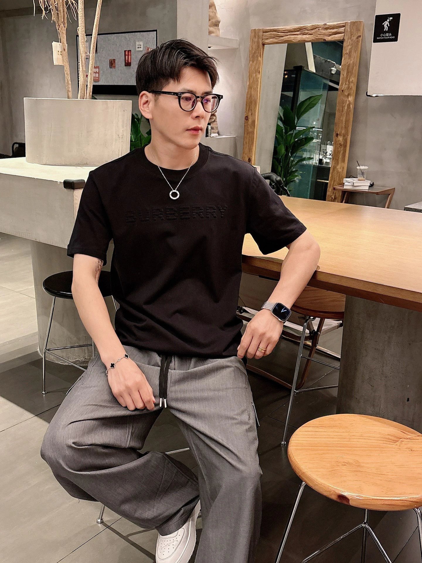 Burberry Men Classic Black Logo Cotton T-Shirt