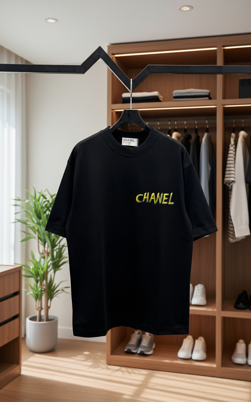 CHANEL Black Logo Cotton Unisex T-Shirt