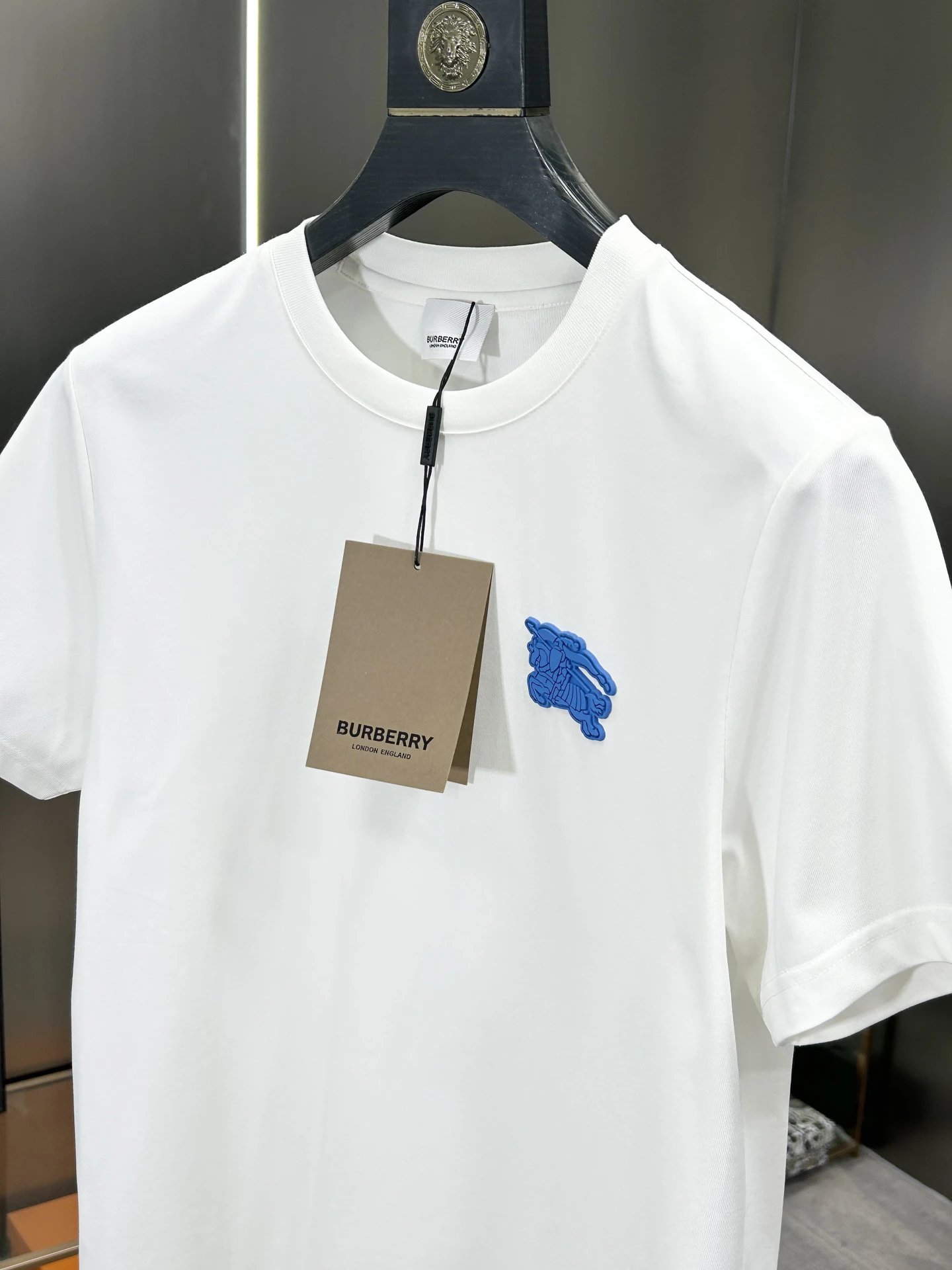 Burberry White Cotton Blue Logo Men T-Shirt