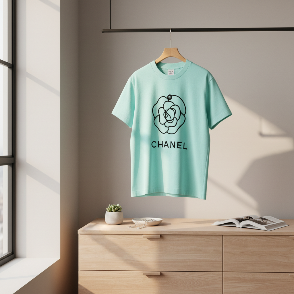 CHANEL Camellia Flower Logo Cotton Women T-Shirt