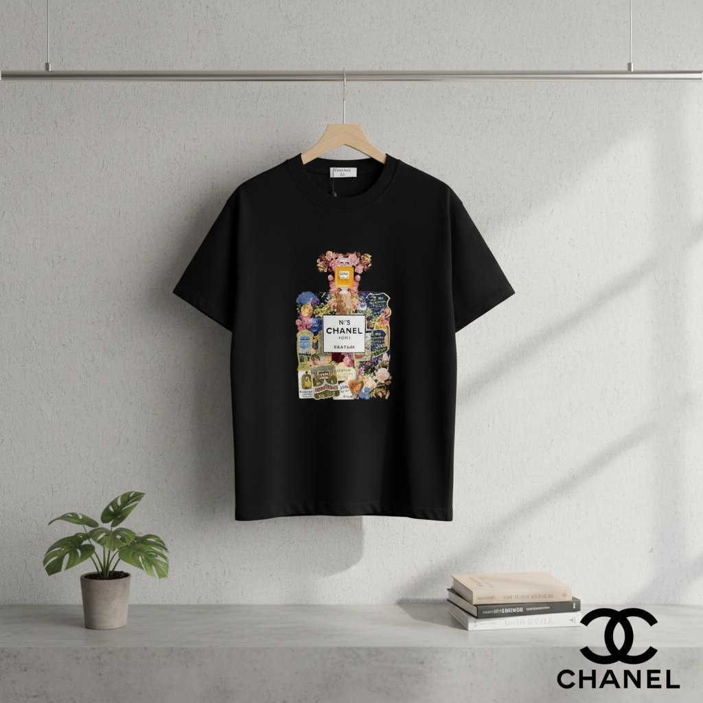 CHANEL No.5 Black Cotton Graphic T-Shirt