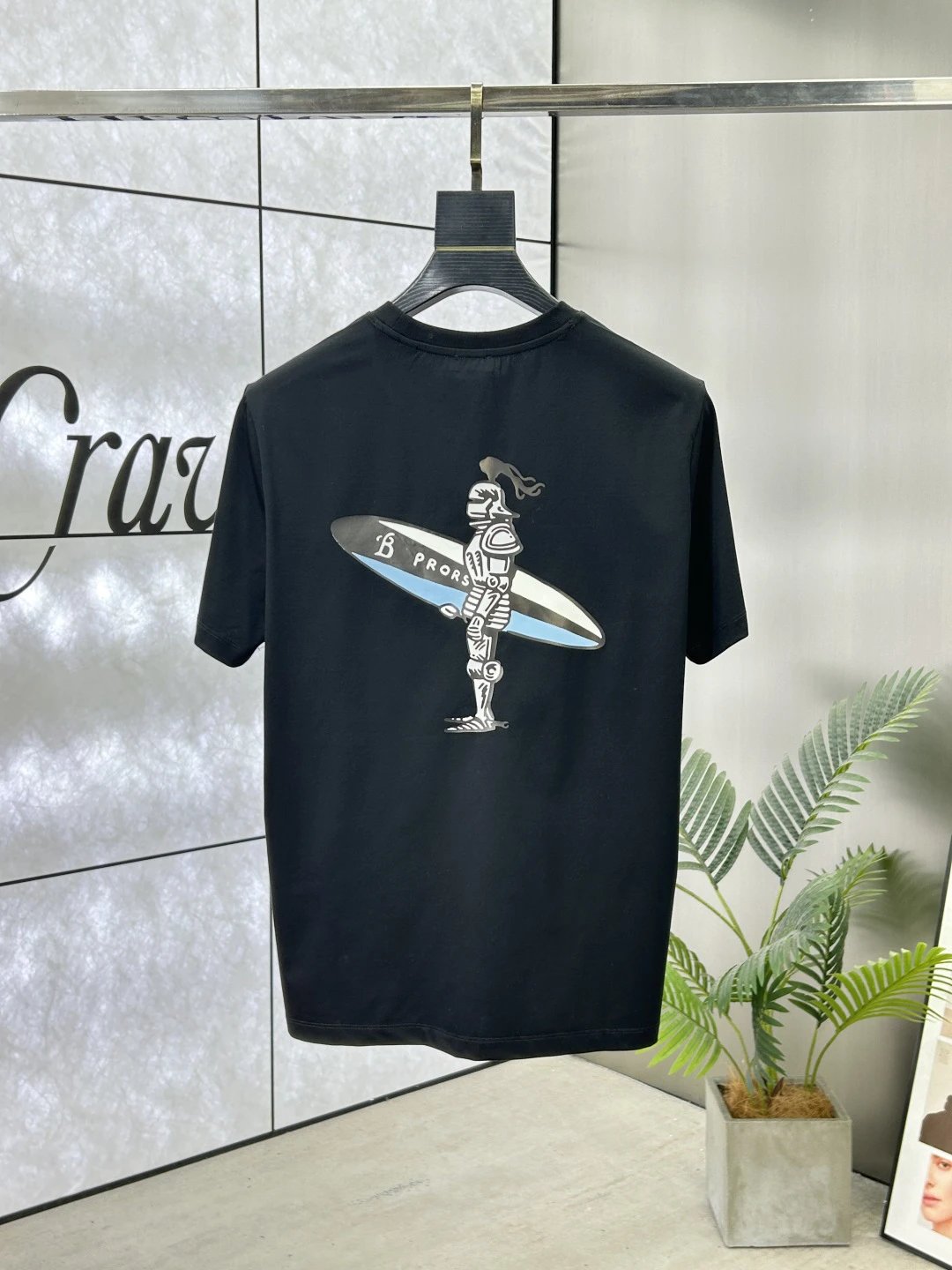 Burberry Men’s Black Cotton Logo Embroidered T-Shirt