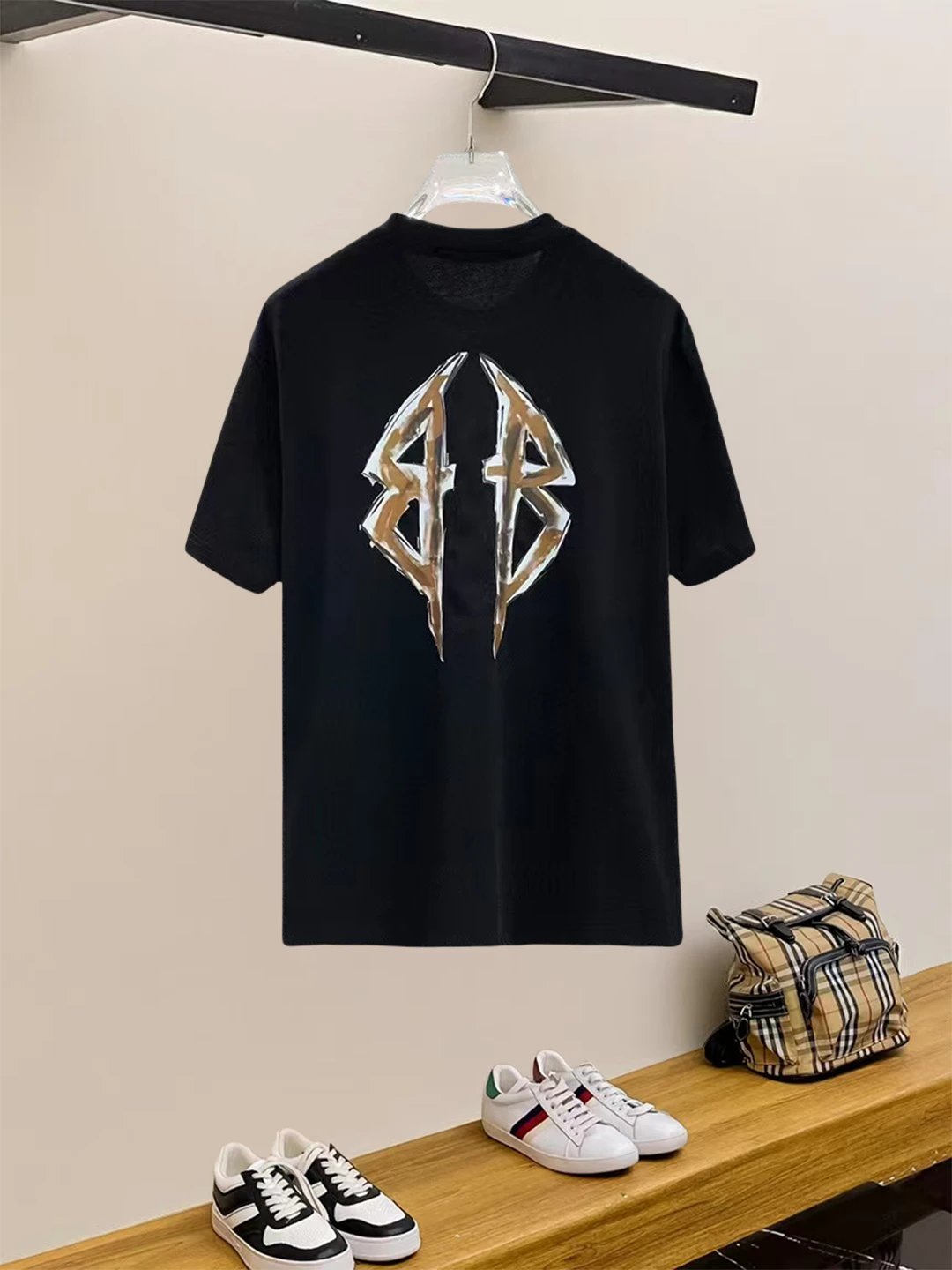 Balenciaga Metallic Logo Black Cotton T-Shirt