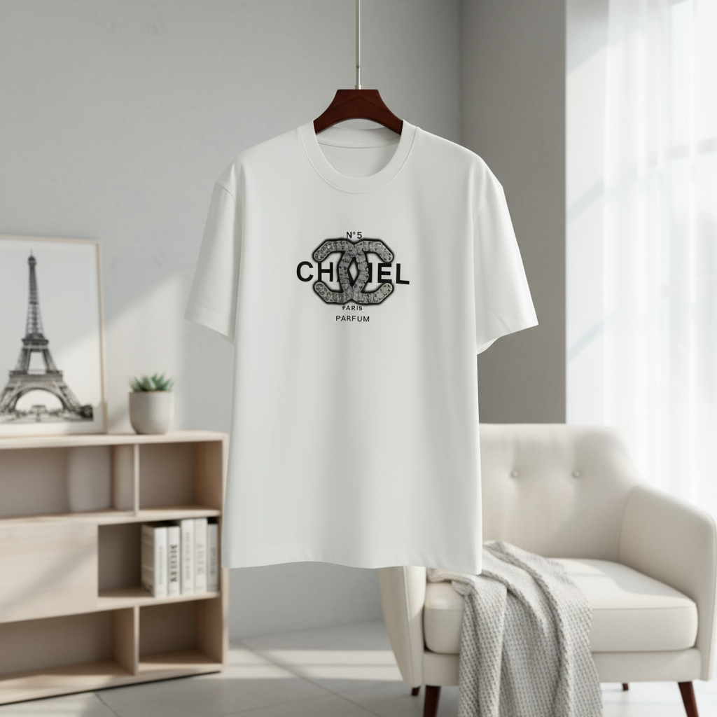 CHANEL White Cotton T-Shirt Classic Paris Fashion Tee