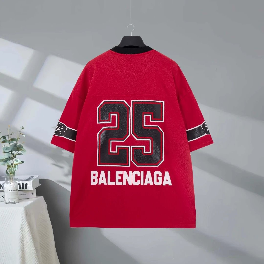 Balenciaga Red Oversized Logo Cotton Unisex T-Shirt