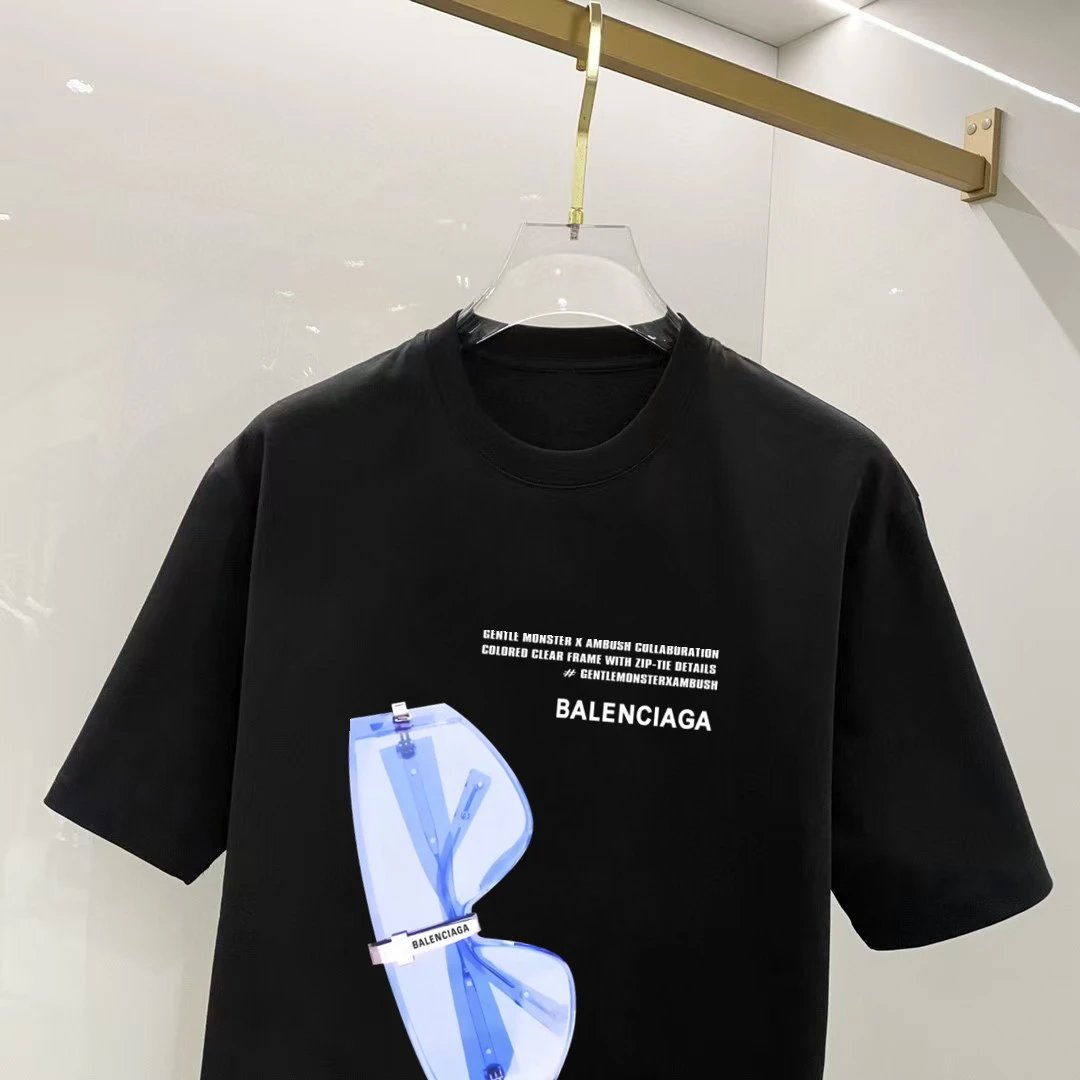 Balenciaga 3D Blue Graphic Cotton T-Shirt