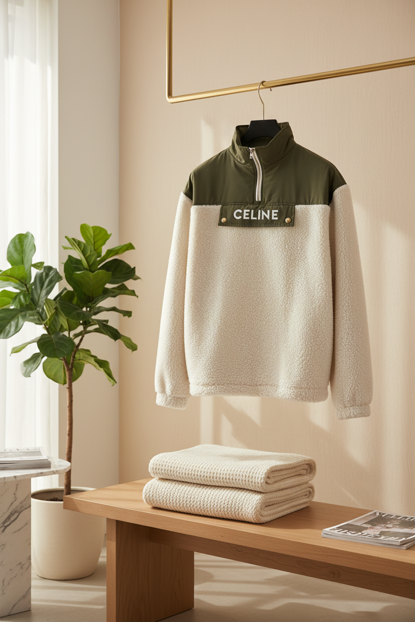 CELINE Half Zip Fleece Hoodie Streetwear Pullover