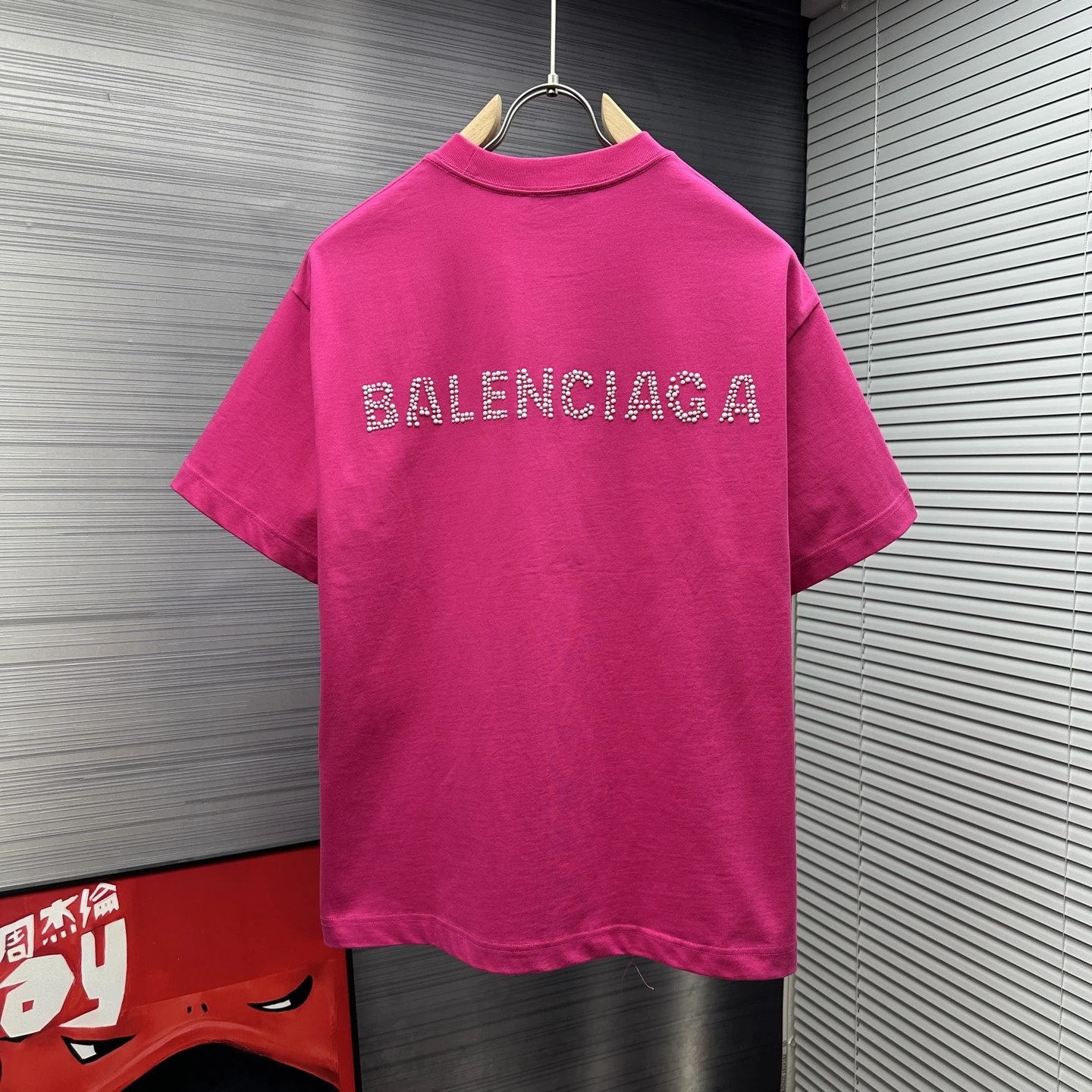 Balenciaga Pink Crystal Logo Cotton T-Shirt