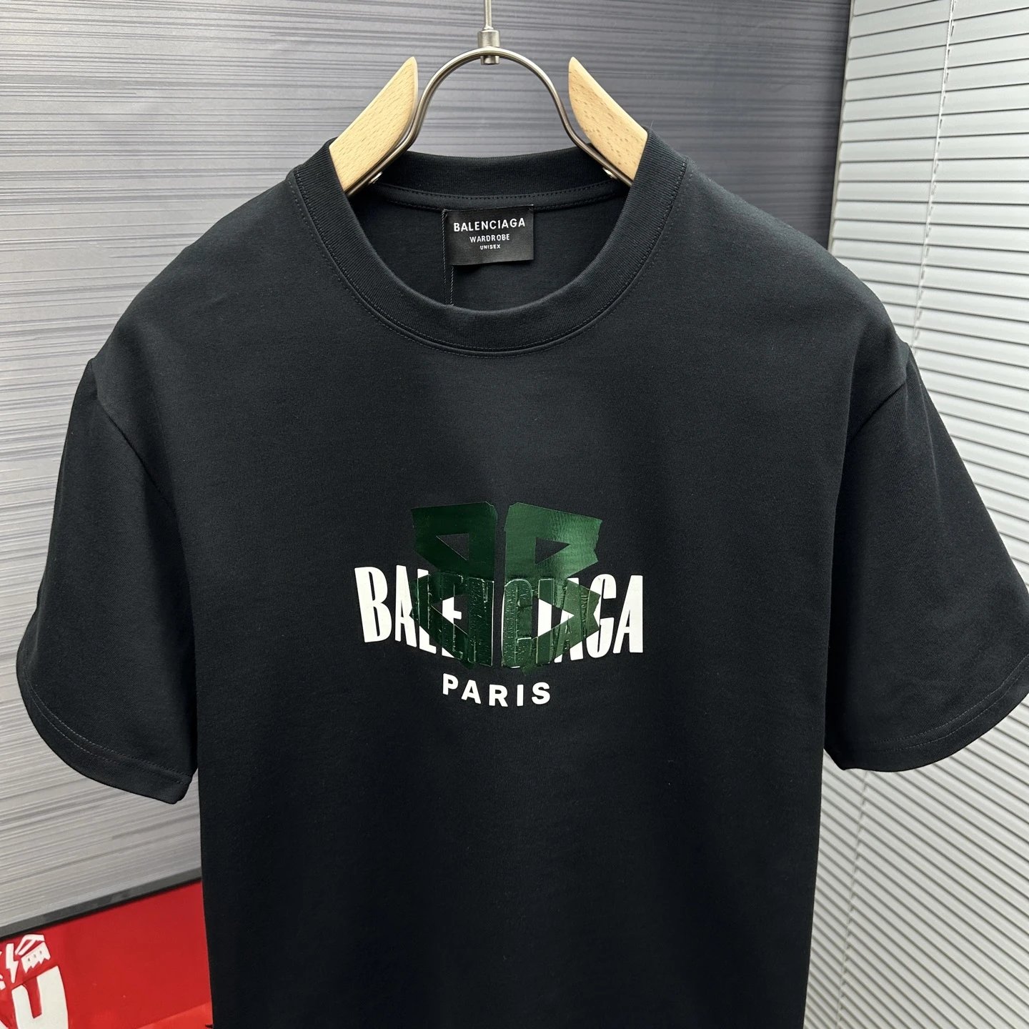 Balenciaga Paris Black Green Logo Cotton T-Shirt