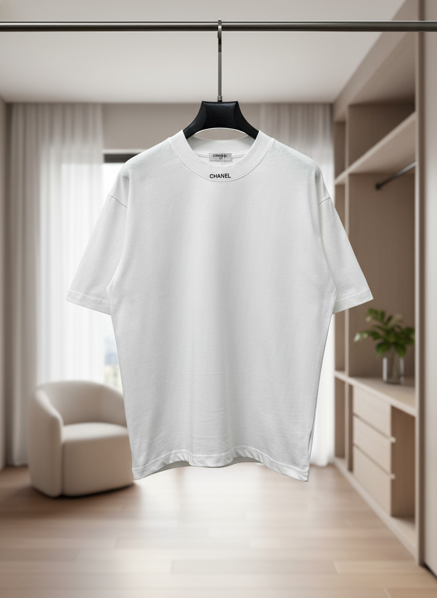CHANEL White Cotton T-Shirt Unisex Minimalist Casual Tee