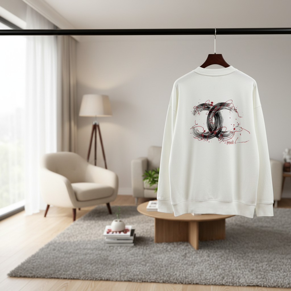 CHANEL White Hoodie Artistic Double C Logo Sweatshirt